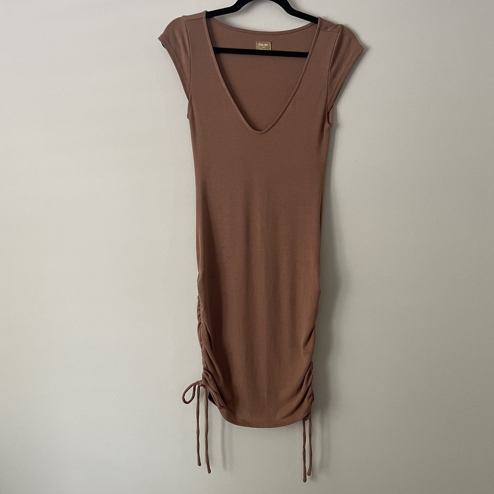 Free People Free-est Ruched Bodycon Mini Dress Size S Deep V Stretch Tie Sides